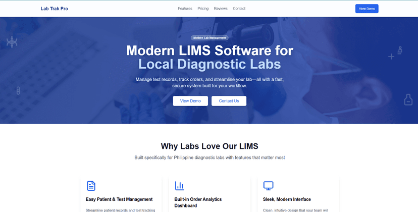 Laboratory Management System Landing Page